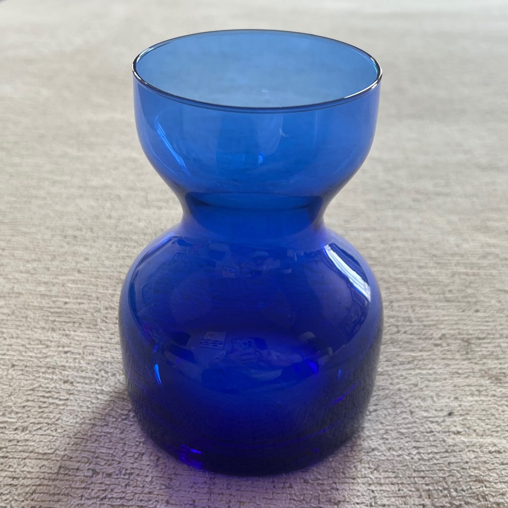Cobalt Blue Glass Vase Mid Century Modern Hourglass‎ Decorative Bud Vase 5 inch